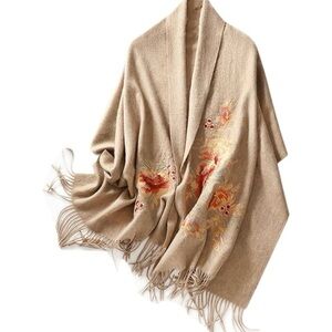 New oversize 100% wool Embroidered blanket scarf, shawl, wrap, pashmina HANGSILU